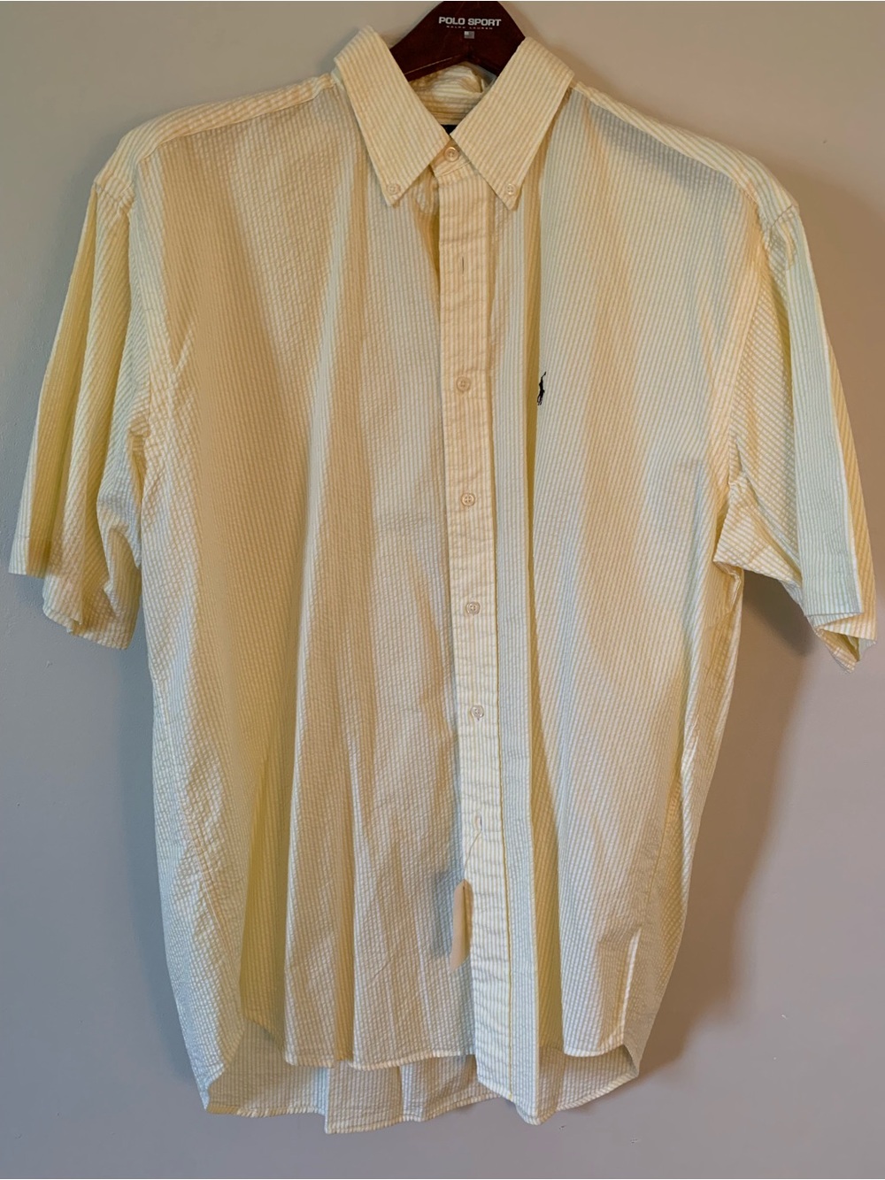 Ralph Lauren Pale Yellow Short-Sleeve Seersucker Button-Down Shirt